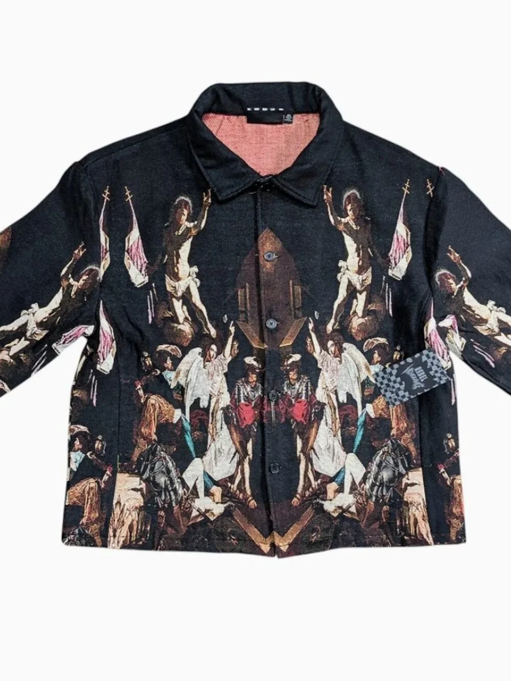 Rebel Vengeance Tapestry Jacket Shacket Mens Size XL Artsy Fall Of The Angels